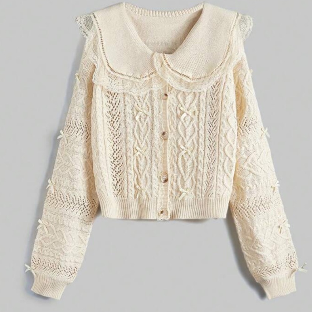 NEW Romwe Kawaii Peter Pan Collar Cardigan Sweater Frill Button Front Medium Top